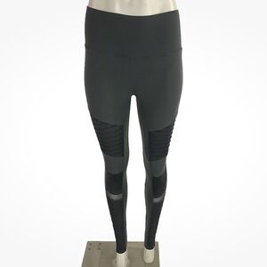 Alo Sz M Mesh Panel Leggings Gray Full Length Yoga Workout Running Gym Pants